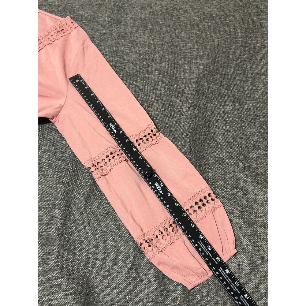 Unbranded Women's XXL Blouse Pink V-Neck Crochet Lace Long Sleeve - Picture 4 of 9